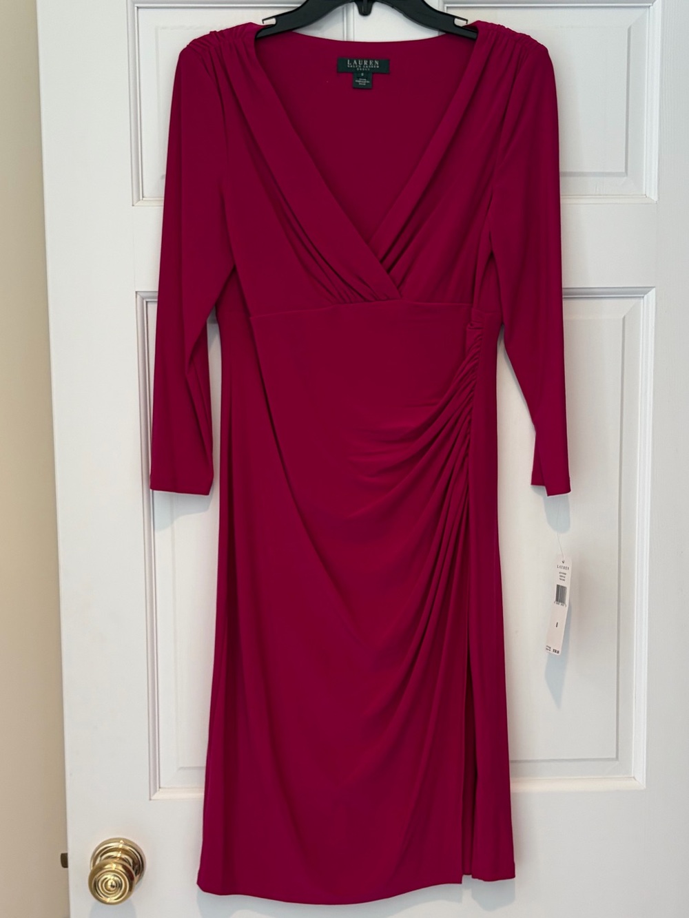 Ralph Lauren Pink Raspberry Long Sleeve Surplice Wrap Dress